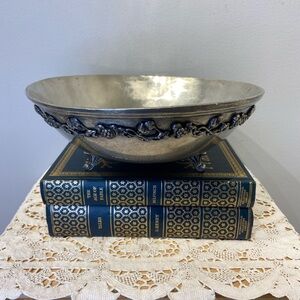 Pewter Footed Bowl Made in France Grape Vine Motif